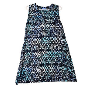 Blue Ginger Hawaiian Designs Blue Tribal Batik Midi Shift Dress Womens Plus XXL
